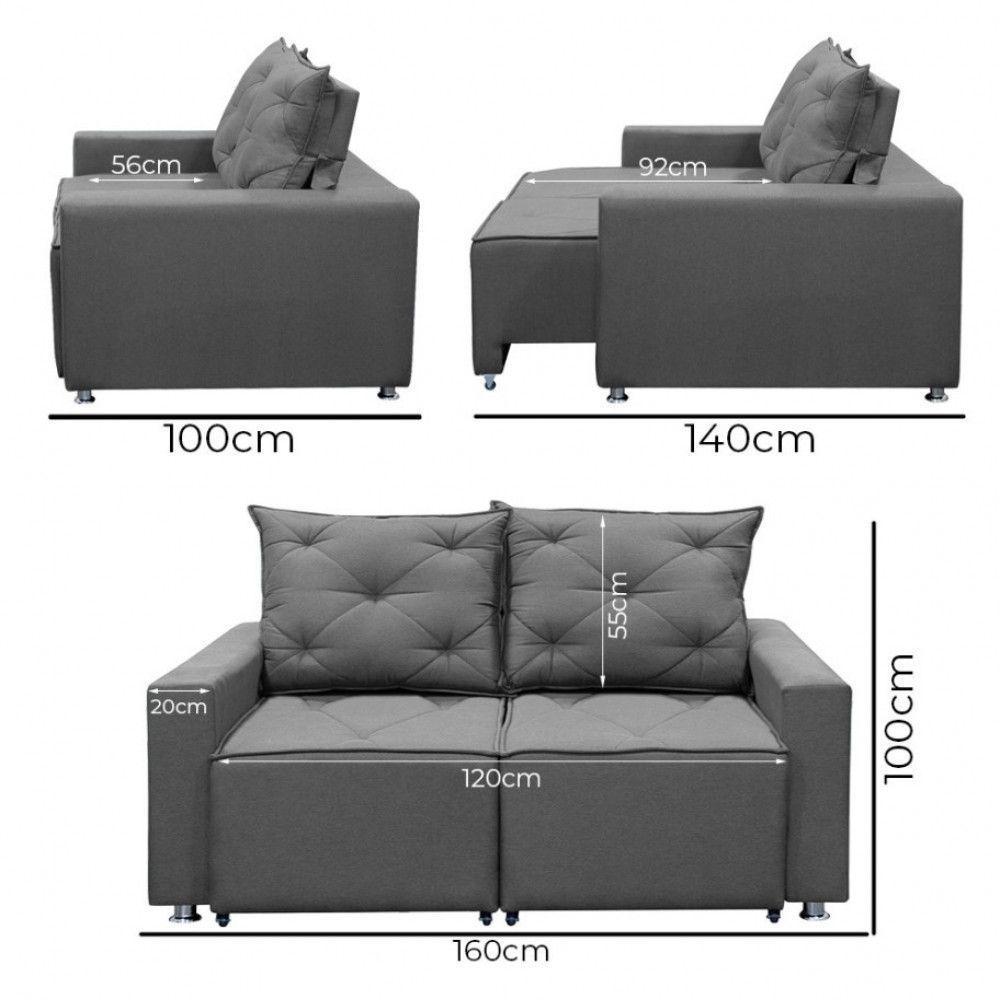 Sofá Retrátil 2 Lugares Bariloche 1.60cm Shop Das Cabeceiras Grafite - 5