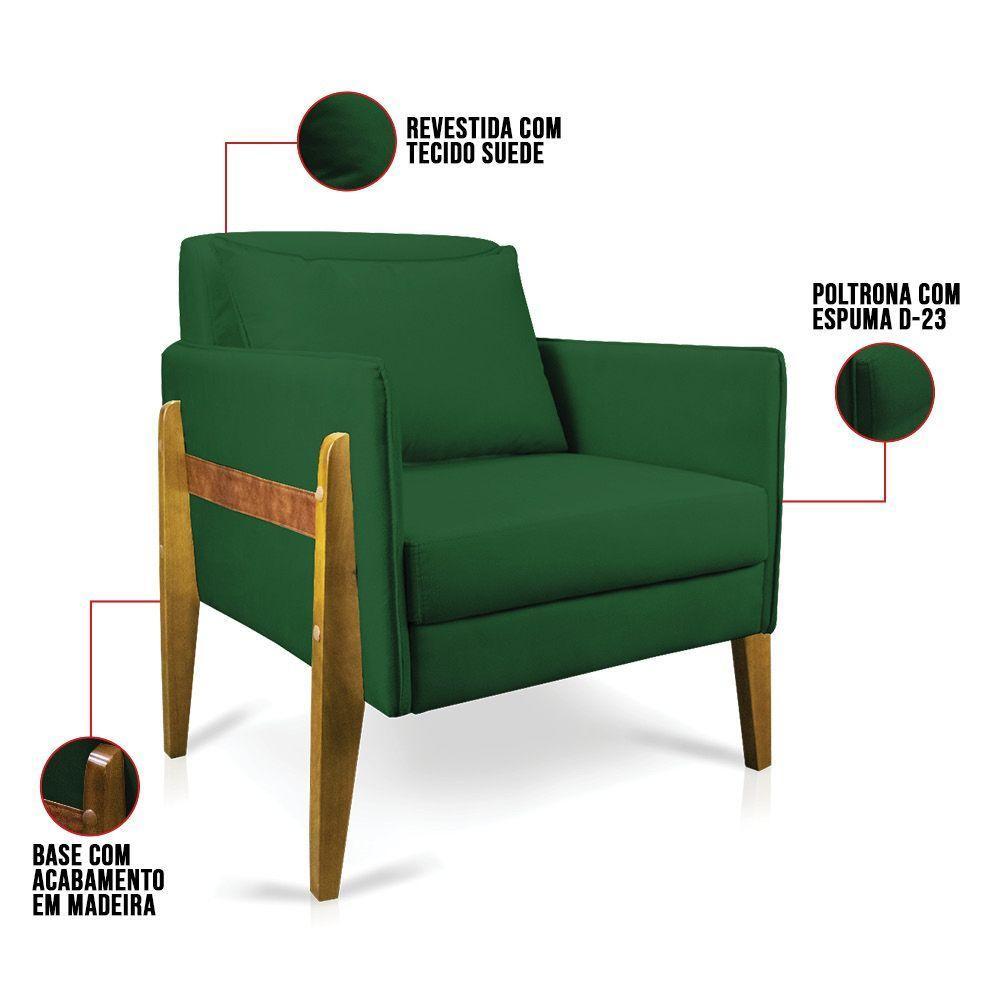 Kit 02 Poltronas Lana Suede Base De Madeira - D'Rossi Verde - 8