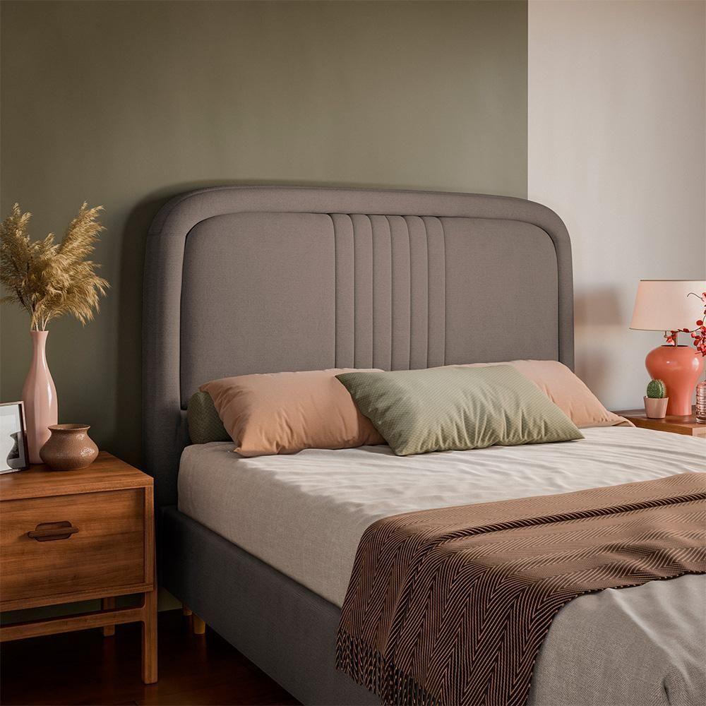 Cabeceira Casal Estofada Veloplus Chicago Dobuê Mascavo - 2