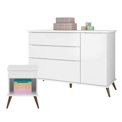 Cômoda Infantil com Porta e Mesa de Apoio Alice em MDF com Puxador Fixo Branco Acetinado
