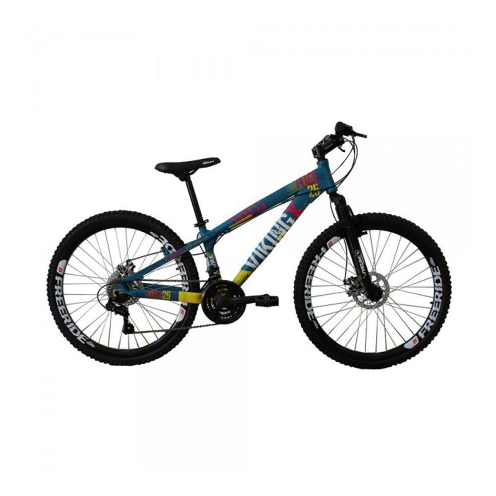 Bicicleta Viking X Tuff 25/30 Freeride Aro 26 Freio A Disco 21 Velocidades Cambios Shimano Azul Amarelo - 1