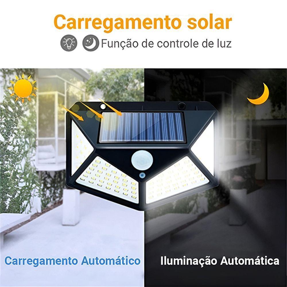 Luminária Solar De Parede 100 Leds De Luz Branca Lâmpada Com Sensor De Movimento Jardim E Quintal - 5