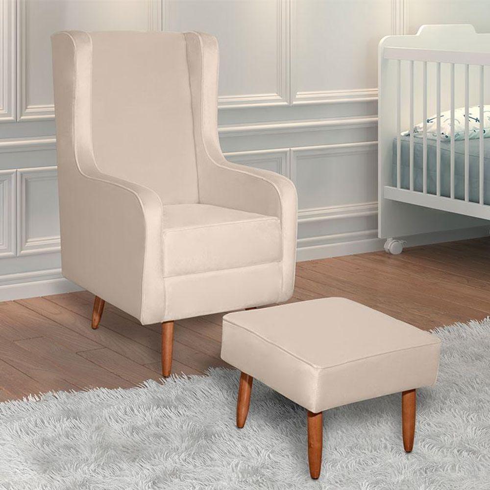 Poltrona Amamentação Aquila Com Puff Veludo Off Pés Palito - Fratello - 6