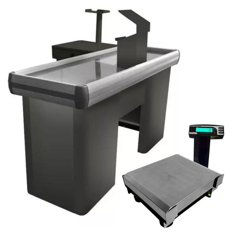 Caixa Supermercado Empacotador Preto 1,50m Check Out E Balança 30kg Urano Bivolt - 1