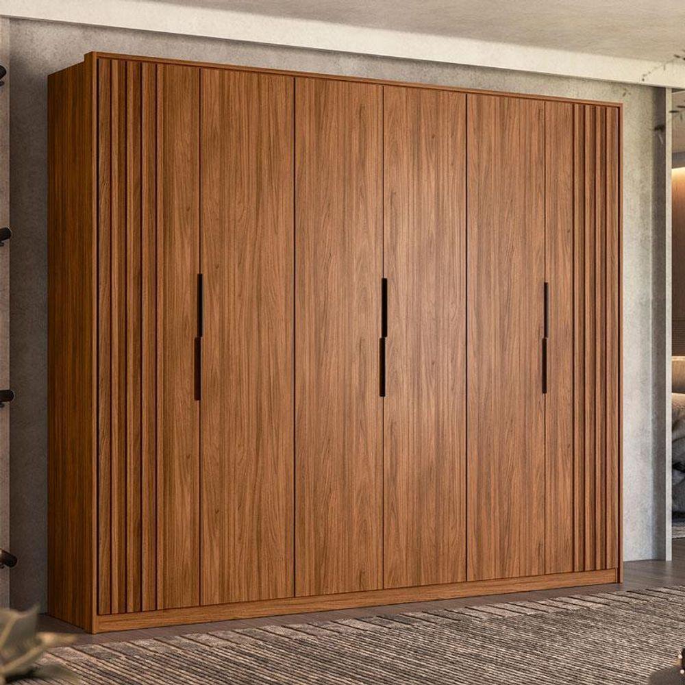 Guarda Roupa Casal Ripado Atrice 6 Portas Nogueira Touch Demóbile - Demartêz - 2