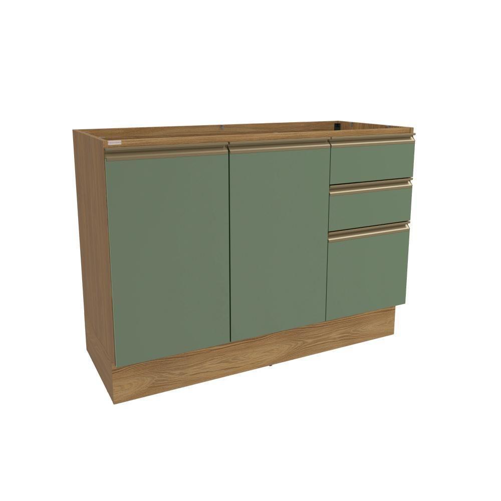 Balcão De Pia Celeste Kappesberg 100% Mdf 2 Portas 3 Gavetas Nogueira/verde 120cm - 1