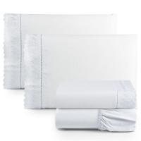 Jogo Cama Lençol Paris Casal Padrão Percal 180 Fios 100% Algodão Lese Bordada 4 Peças - Branco - 1