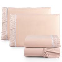 Jogo Cama Lençol Paris Queen Percal 180 Fios 100% Algodão Lese Bordada 4 Peças - Salmão - 1