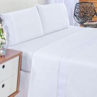 Jogo Cama Lençol Paris King Percal 180 Fios 100% Algodão Lese Bordada 4 Peças - Branco - 5