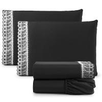 Jogo Cama Lençol Paris King Percal 180 Fios 100% Algodão Lese Bordada 4 Peças - Preto - 1