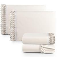 Jogo Cama Lençol Paris King Percal 180 Fios 100% Algodão Lese Bordada 4 Peças - Palha - 1