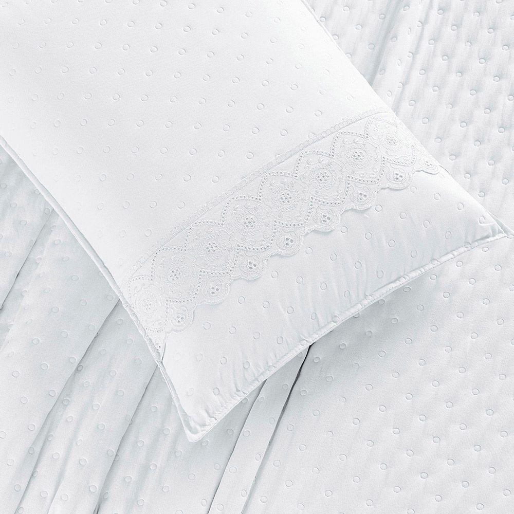 Kit Cobre Leito Colcha Bouclê King Laise Bordada Micropercal 200 Fios 3 Peças - Branco Neve - 2