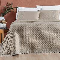Kit Cobre Leito Colcha Bouclê Queen Laise Bordada Micropercal 200 Fios 3 Peças - Bege Taupe - 1