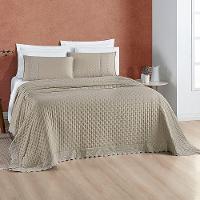 Kit Cobre Leito Colcha Bouclê Queen Laise Bordada Micropercal 200 Fios 3 Peças - Bege Taupe - 3