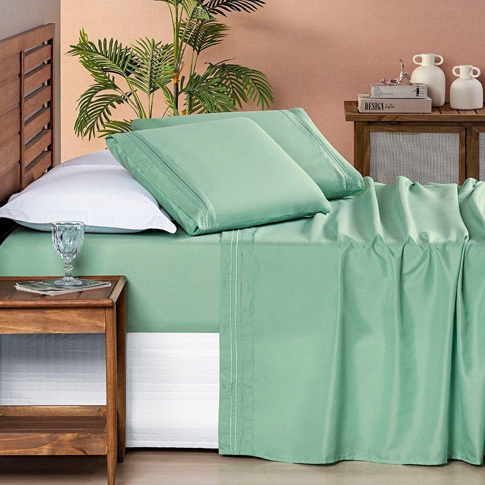 Jogo Cama Lençol Honore King Micro Percal 200 Fios C/ Detalhes Bordados 4 Peças - Salvia Verde - 3