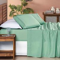 Jogo Cama Lençol Honore King Micro Percal 200 Fios C/ Detalhes Bordados 4 Peças - Salvia Verde - 3