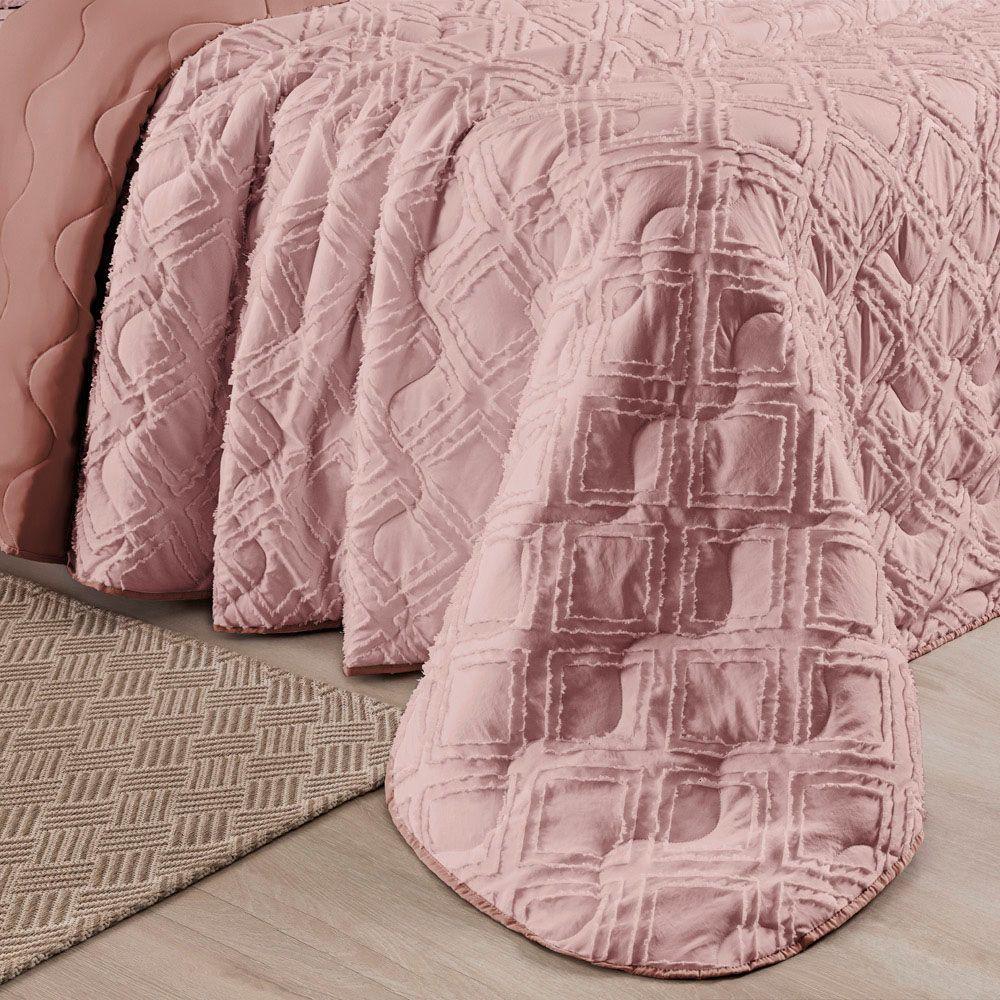 Kit Cobre Leito Colcha Adele King Dupla Face Micropercal 300 Fios 3 Peças - Rosê - 3