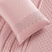 Kit Cobre Leito Colcha Bouclê Queen Laise Bordada Micropercal 200 Fios 3 Peças - Sal Rosa - 1