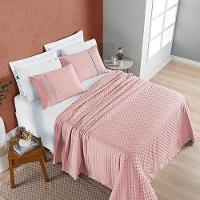 Kit Cobre Leito Colcha Bouclê Queen Laise Bordada Micropercal 200 Fios 3 Peças - Sal Rosa - 3