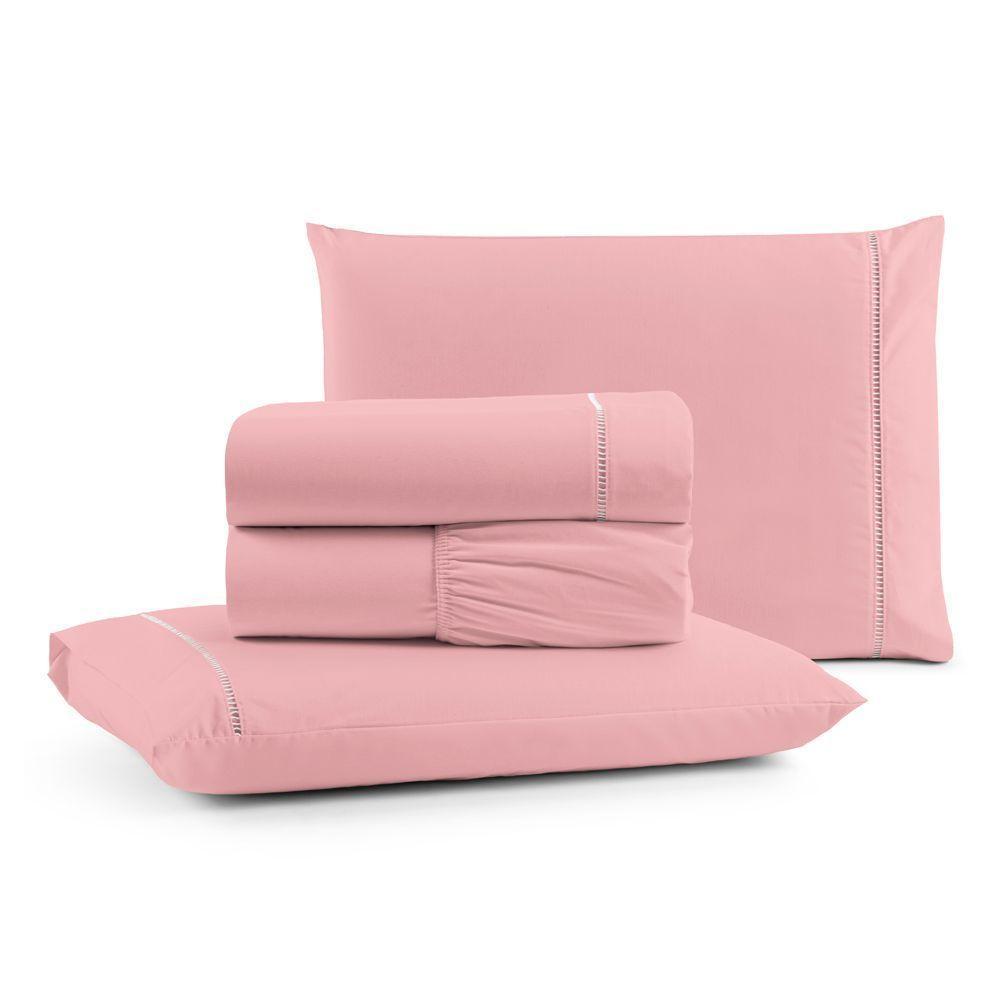 Jogo Cama Lençol Bali King Percal 180 Fios 100% Algodão Ponto Palito 4 Peças - Rosa - 1