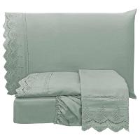 Jogo Cama Lençol Loren Casal Padrão Bordado Inglês Micro Percal 300 Fios 4 Peças - Cinza - 1