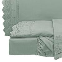 Jogo Cama Lençol Loren Queen Bordado Inglês Micro Percal 300 Fios 4 Peças - Cinza - 3