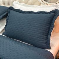 Kit Cobre Leito Colcha Perone Casal Padrão Dupla Face Toque De Pluma Micro Percal 300 Fios 3 Peças - Azul Marinho - 4