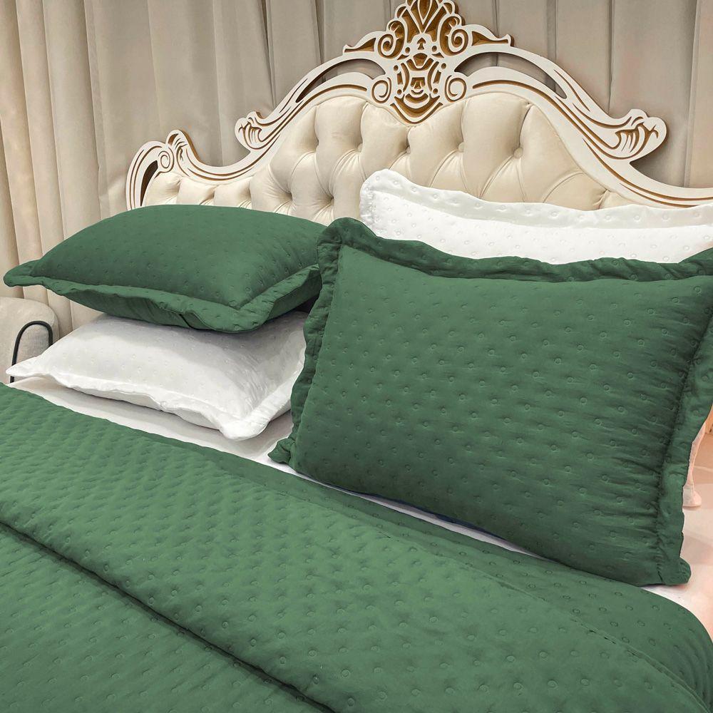 Kit Cobre Leito Colcha Perone Casal Padrão Dupla Face Toque De Pluma Micro Percal 300 Fios 3 Peças - Verde Esmeralda - 3