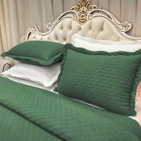 Kit Cobre Leito Colcha Perone Casal Padrão Dupla Face Toque De Pluma Micro Percal 300 Fios 3 Peças - Verde Esmeralda - 3