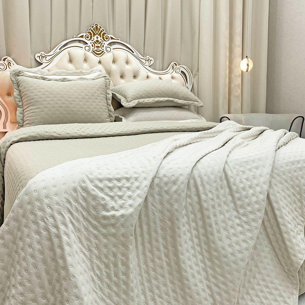 Kit Cobre Leito Colcha Perone Casal Padrão Dupla Face Toque De Pluma Micro Percal 300 Fios 3 Peças - Palha - 4