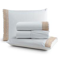Jogo Cama Lençol Haia Queen Percal 200 Fios 100% Algodão Guipir Bordado Inglês 4 Peças - Branco - 1