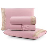 Jogo Cama Lençol Haia Queen Percal 200 Fios 100% Algodão Guipir Bordado Inglês 4 Peças - Rosê - 1