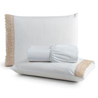 Jogo Cama Lençol Haia Queen Percal 200 Fios 100% Algodão Guipir Bordado Inglês 3 Peças - Branco - 1