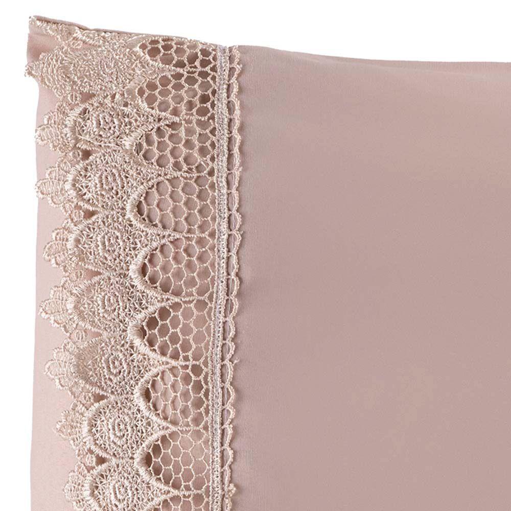 Jogo Cama Lençol Haia King Percal 200 Fios 100% Algodão Guipir Bordado Inglês 3 Peças - Avelã - 4