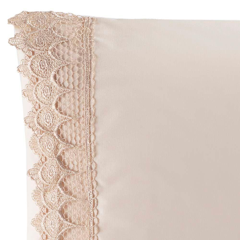 Jogo Cama Lençol Haia King Percal 200 Fios 100% Algodão Guipir Bordado Inglês 4 Peças - Palha - 4