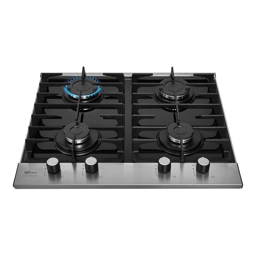 Cooktop A Gás Fischer 4 Bocas Platinium Com Trempe De Ferro Fundido Mesa Vidro 33800-92121 Bivolt - 1