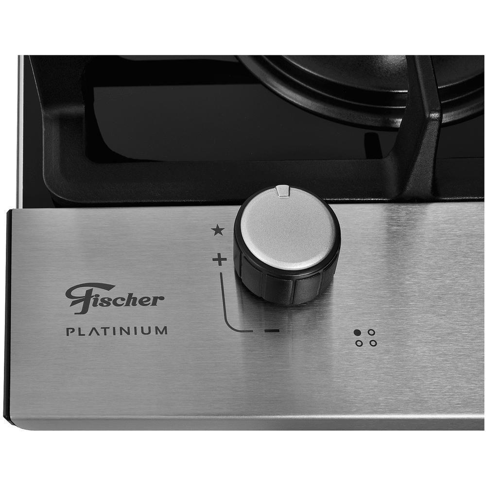 Cooktop A Gás Fischer 4 Bocas Platinium Com Trempe De Ferro Fundido Mesa Vidro 33800-92121 Bivolt - 4
