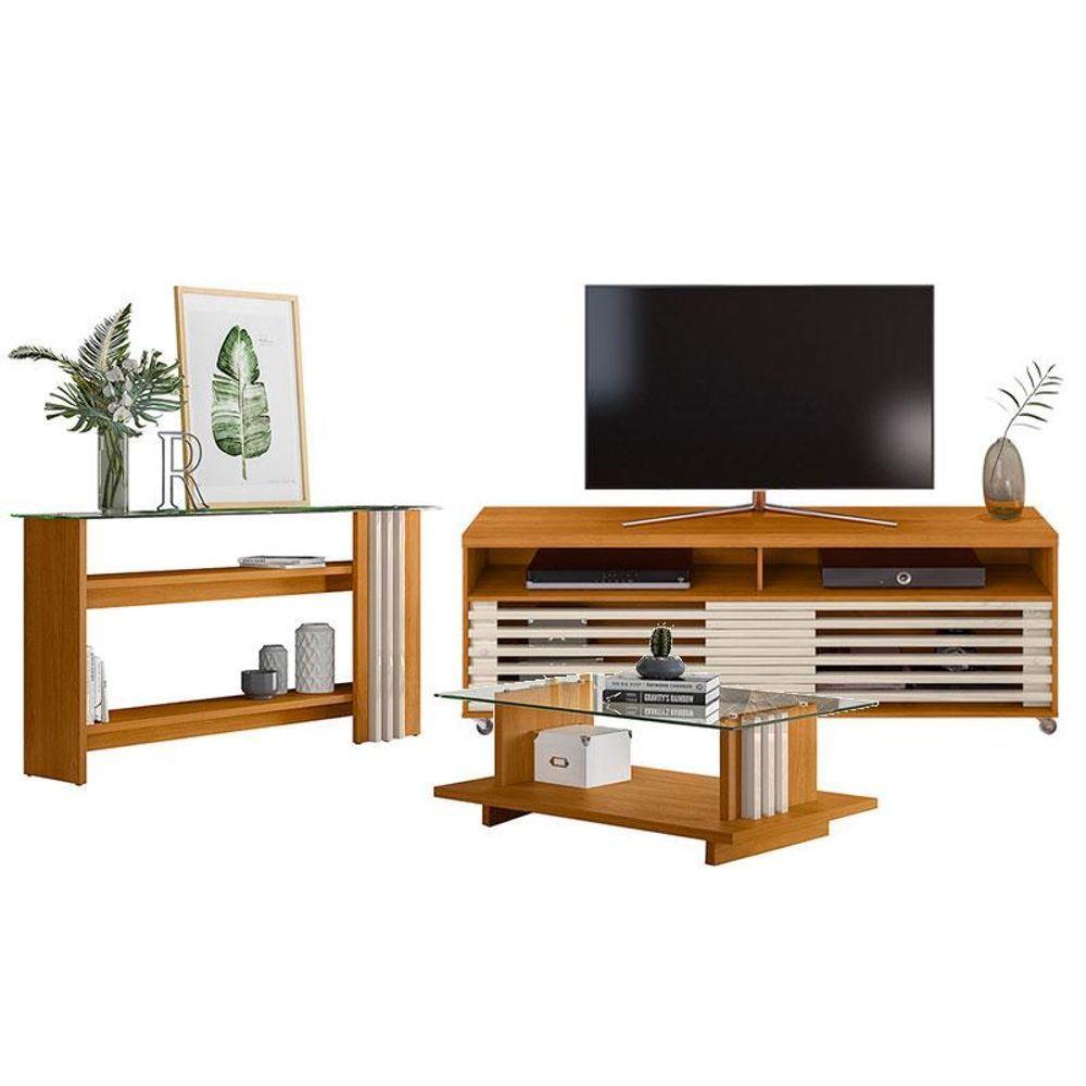 Rack Bancada Com Aparador E Mesa De Centro Frizz Cross Cinamomo Off White - Madetec - 1