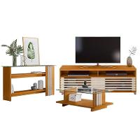 Rack Bancada Com Aparador E Mesa De Centro Frizz Cross Cinamomo Off White - Madetec - 1