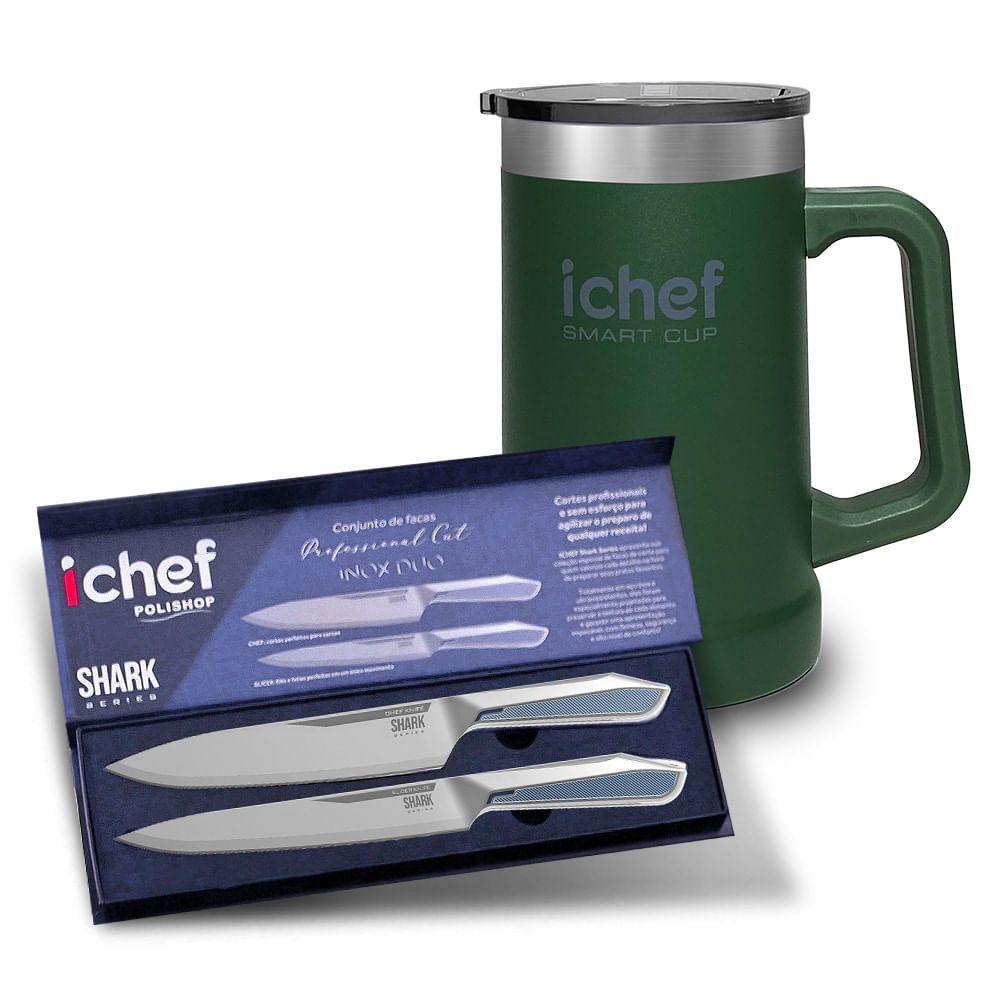Conjunto De Facas Professional Pro E Caneca Térmica Com Tampa Smart Cup 710ml Ichef | Caneca Verde - 1