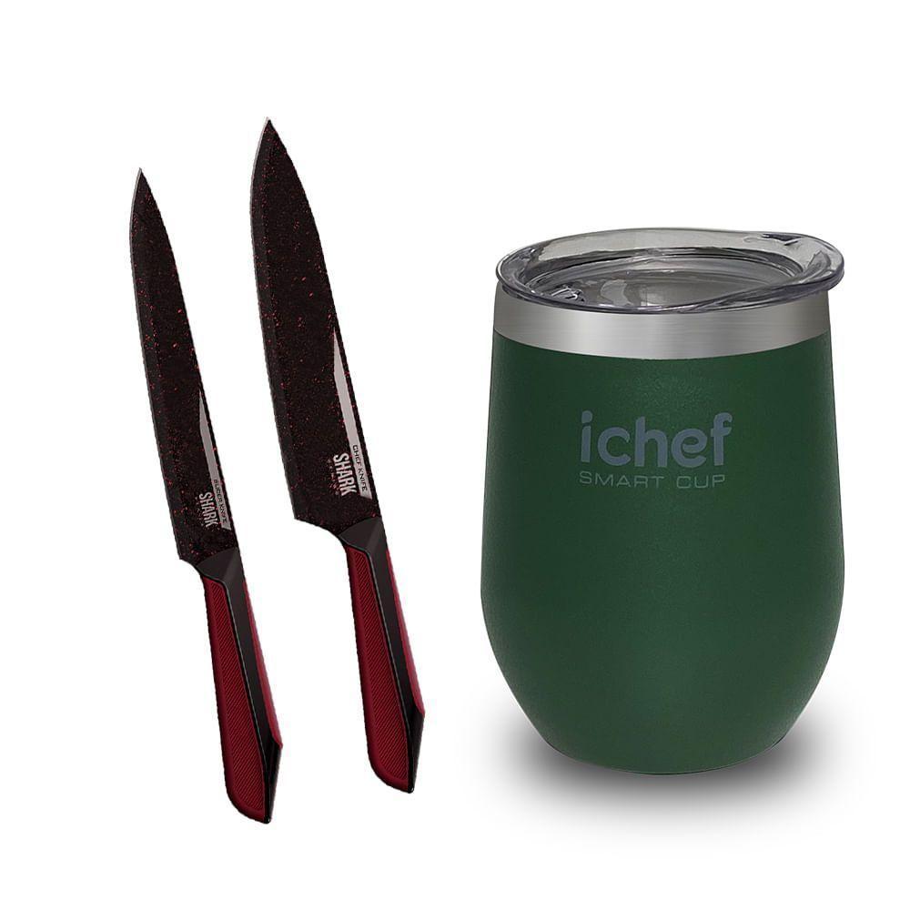 Facas Ichef Professional Cut Red E Copo Térmico Com Tampa Ichef Smart Cup 350 Ml | Copo Verde - 1