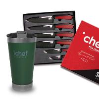 Conjunto De 6 Facas Special Cut Vermelha E Copo Térmico Com Tampa Smart Cup 600ml Ichef | Copo Verde - 1
