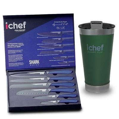 Conjunto De Facas Special Cut Blue Duo E Copo Térmico Com Tampa Smart Cup 600ml Ichef | Copo Verde