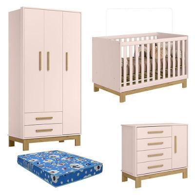 Quarto De Bebê Q Encanto Slim Rosa Acetinado Com Colchão Ortobom - Qmovi