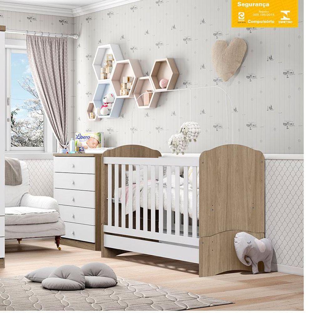 Berço Nacional Bala De Menta E Cômoda Infantil Pique-esconde Rústico Branco Com Colchão Ortobom - 2