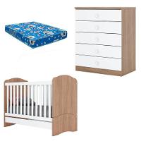 Berço Nacional Bala De Menta E Cômoda Infantil Pique-esconde Rústico Branco Com Colchão Ortobom - 1