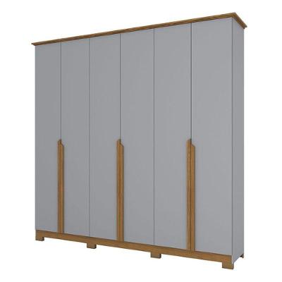 Guarda Roupa Casal Andréas 6 Portas Bater 6 Gavetas Cinza Nature MDP MDF Móveis Henn