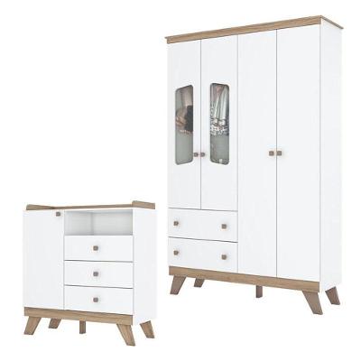 Cômoda E Guarda Roupa Infantil Confete Branco Brilho Jequitibá Hp - Henn