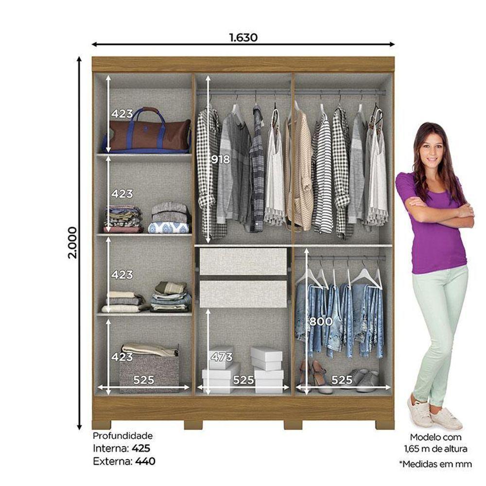 Guarda Roupa Solteiro B73 Nature Off White - Briz Móveis - 2