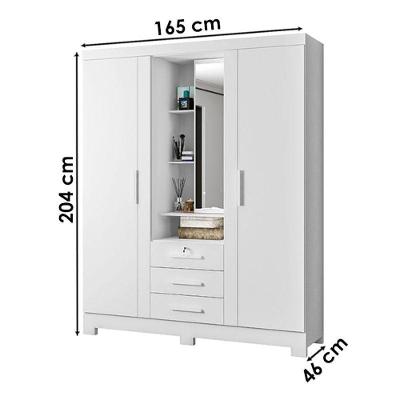 Guarda Roupa Solteiro Capelinha Premium 3 Portas Bater 3 Gavetas Branco MDP